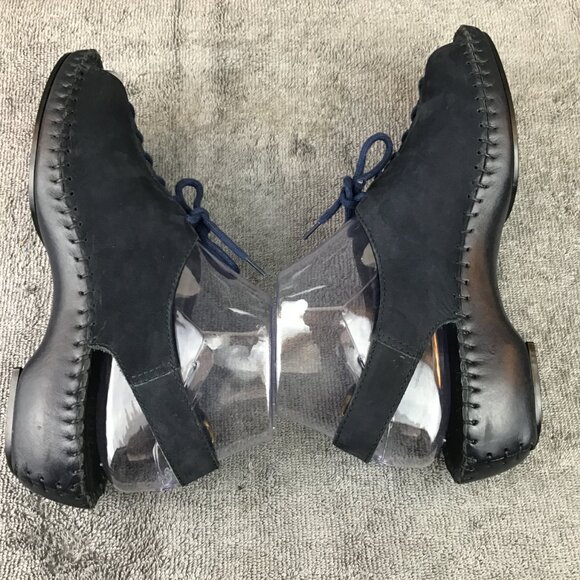 Natural Sport Navy Blue Sandal Wedge Heel Nubuck Leather Peep Toe Size 7M - Picture 3 of 8